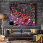 Brisbane Lions ANZAC Day Tapestry Indigenous Dot Art with Poppy Flower Tribute
