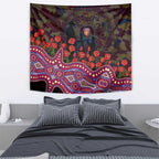 Brisbane Lions ANZAC Day Tapestry Indigenous Dot Art with Poppy Flower Tribute