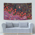 Brisbane Lions ANZAC Day Tapestry Indigenous Dot Art with Poppy Flower Tribute
