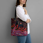 Brisbane Lions ANZAC Day Tote Bag Indigenous Dot Art with Poppy Flower Tribute