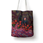 Brisbane Lions ANZAC Day Tote Bag Indigenous Dot Art with Poppy Flower Tribute