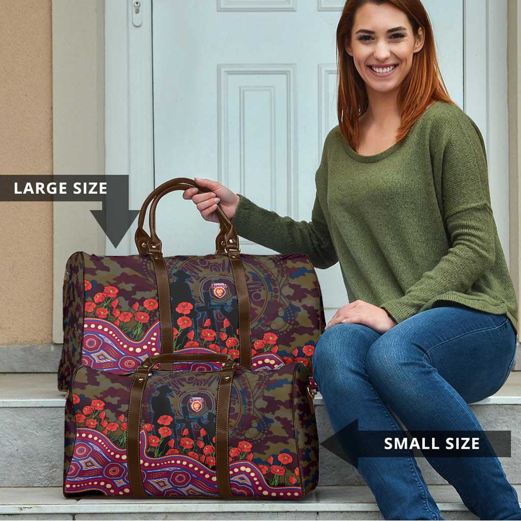 Brisbane Lions ANZAC Day Travel Bag Indigenous Dot Art with Poppy Flower Tribute