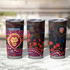 Brisbane Lions ANZAC Day Tumbler Cup Indigenous Dot Art with Poppy Flower Tribute