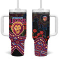 Brisbane Lions ANZAC Day Tumbler With Handle Indigenous Dot Art with Poppy Flower Tribute