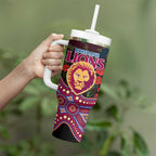 Brisbane Lions ANZAC Day Tumbler With Handle Indigenous Dot Art with Poppy Flower Tribute