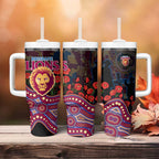 Brisbane Lions ANZAC Day Tumbler With Handle Indigenous Dot Art with Poppy Flower Tribute