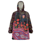 Brisbane Lions ANZAC Day Wearable Blanket Hoodie Indigenous Dot Art with Poppy Flower Tribute