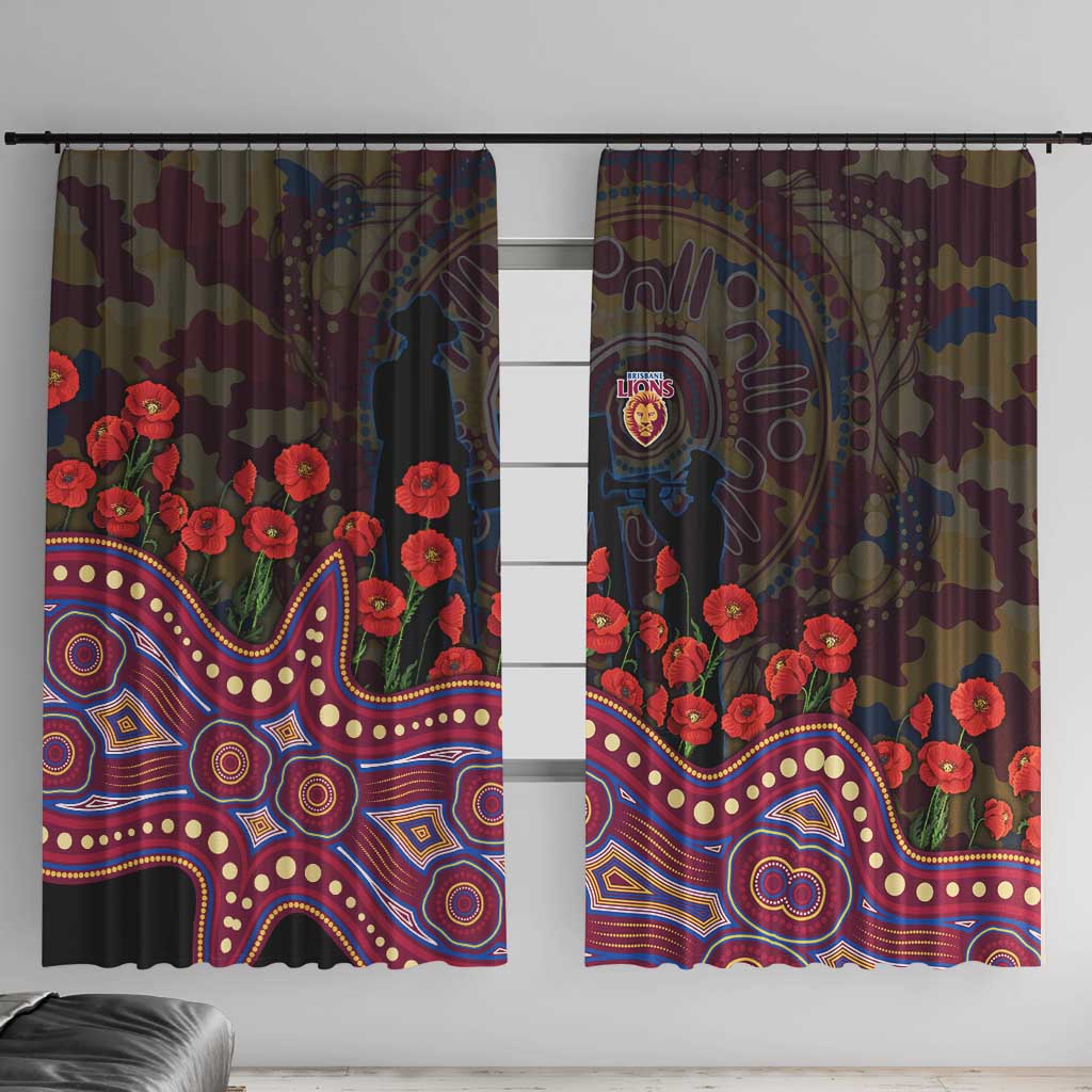 Brisbane Lions ANZAC Day Window Curtain Indigenous Dot Art with Poppy Flower Tribute