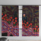 Brisbane Lions ANZAC Day Window Curtain Indigenous Dot Art with Poppy Flower Tribute