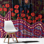Brisbane Lions ANZAC Day Window Curtain Indigenous Dot Art with Poppy Flower Tribute