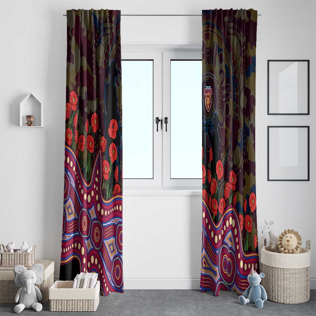Brisbane Lions ANZAC Day Window Curtain Indigenous Dot Art with Poppy Flower Tribute
