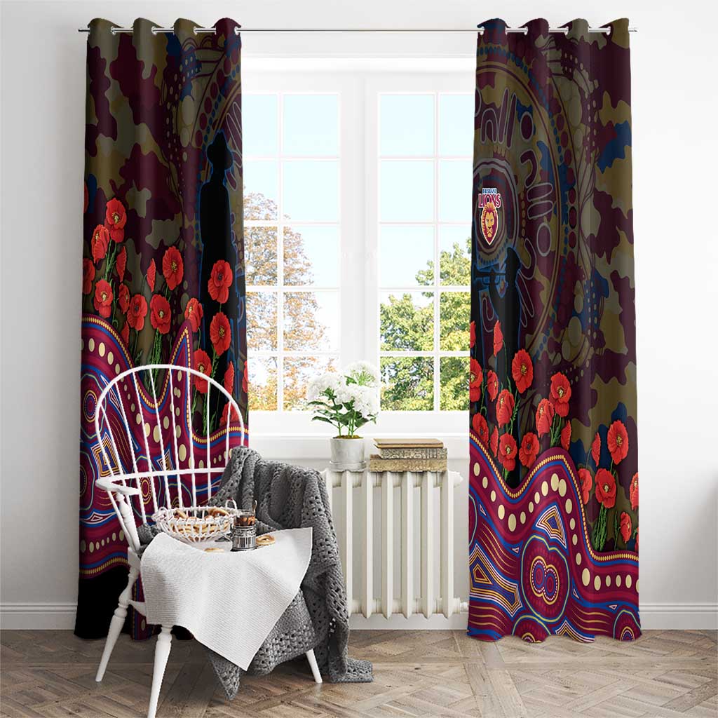 Brisbane Lions ANZAC Day Window Curtain Indigenous Dot Art with Poppy Flower Tribute