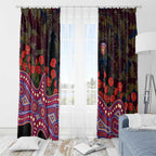 Brisbane Lions ANZAC Day Window Curtain Indigenous Dot Art with Poppy Flower Tribute