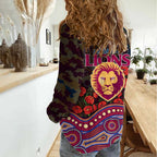 Brisbane Lions ANZAC Day Women Casual Shirt Indigenous Dot Art with Poppy Flower Tribute