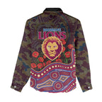 Brisbane Lions ANZAC Day Women Casual Shirt Indigenous Dot Art with Poppy Flower Tribute