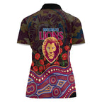 Brisbane Lions ANZAC Day Women Polo Shirt Indigenous Dot Art with Poppy Flower Tribute