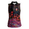 Brisbane Lions ANZAC Day Women Sleeveless Polo Shirt Indigenous Dot Art with Poppy Flower Tribute