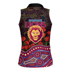Brisbane Lions ANZAC Day Women Sleeveless Polo Shirt Indigenous Dot Art with Poppy Flower Tribute
