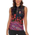 Brisbane Lions ANZAC Day Women Sleeveless Polo Shirt Indigenous Dot Art with Poppy Flower Tribute