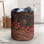 Adelaide Crows ANZAC Day Laundry Basket Indigenous Dot Art with Poppy Flower Tribute