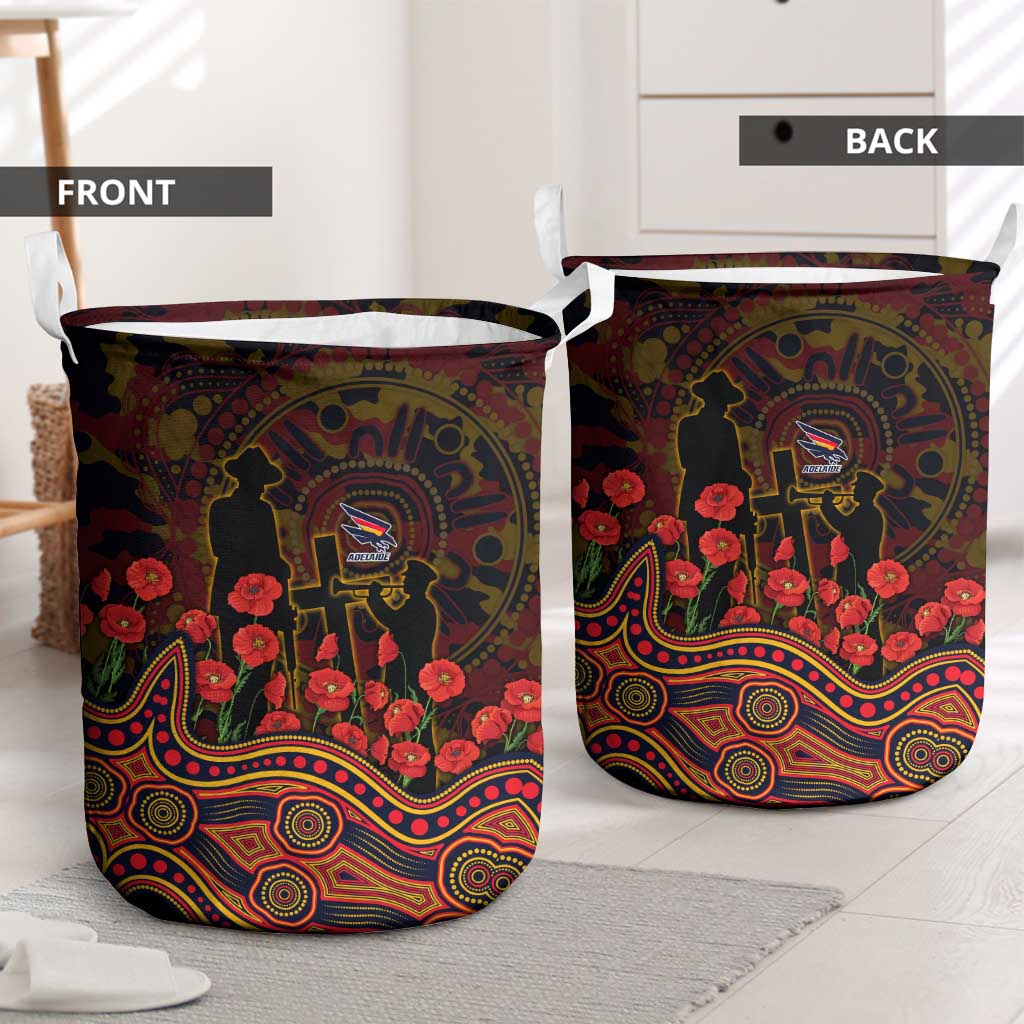 Adelaide Crows ANZAC Day Laundry Basket Indigenous Dot Art with Poppy Flower Tribute