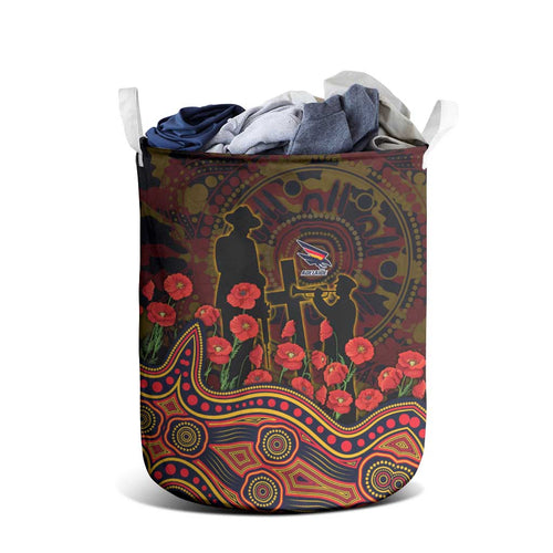 Adelaide Crows ANZAC Day Laundry Basket Indigenous Dot Art with Poppy Flower Tribute