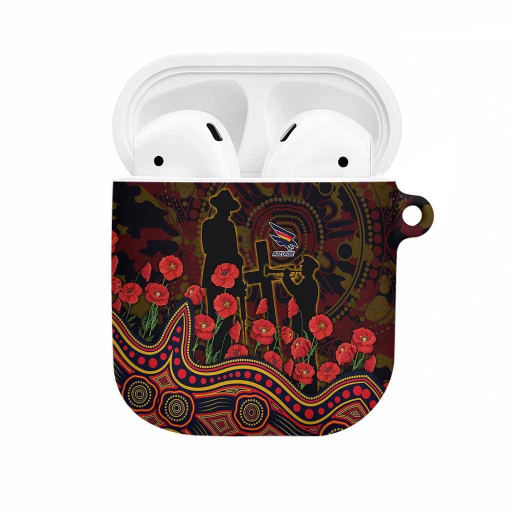 Adelaide Crows ANZAC Day AirPods Case Indigenous Dot Art with Poppy Flower Tribute