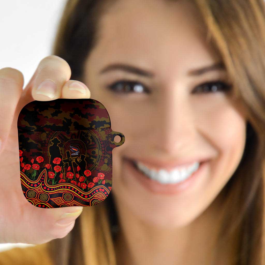 Adelaide Crows ANZAC Day AirPods Case Indigenous Dot Art with Poppy Flower Tribute