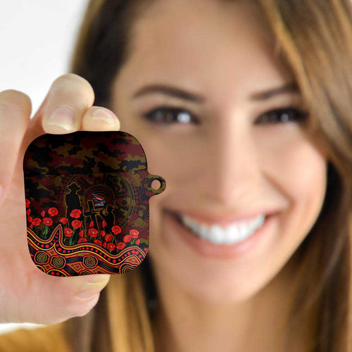 Adelaide Crows ANZAC Day AirPods Case Indigenous Dot Art with Poppy Flower Tribute