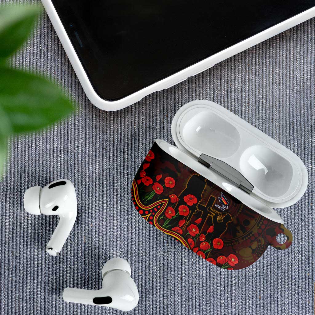 Adelaide Crows ANZAC Day AirPods Case Indigenous Dot Art with Poppy Flower Tribute