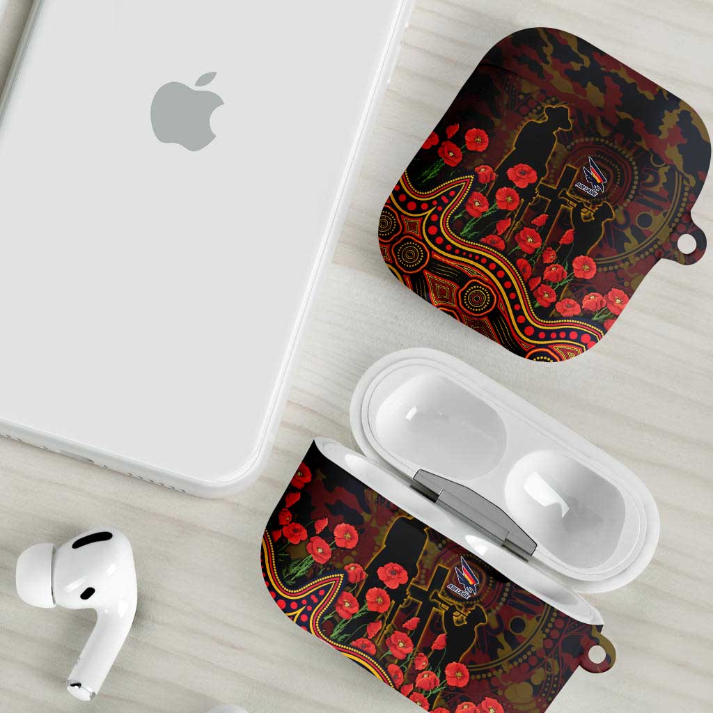 Adelaide Crows ANZAC Day AirPods Case Indigenous Dot Art with Poppy Flower Tribute
