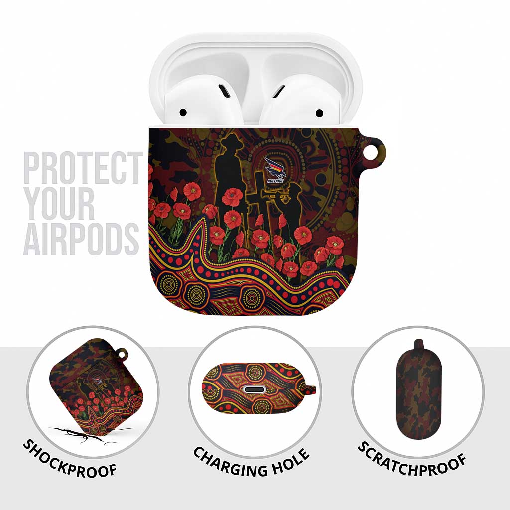 Adelaide Crows ANZAC Day AirPods Case Indigenous Dot Art with Poppy Flower Tribute
