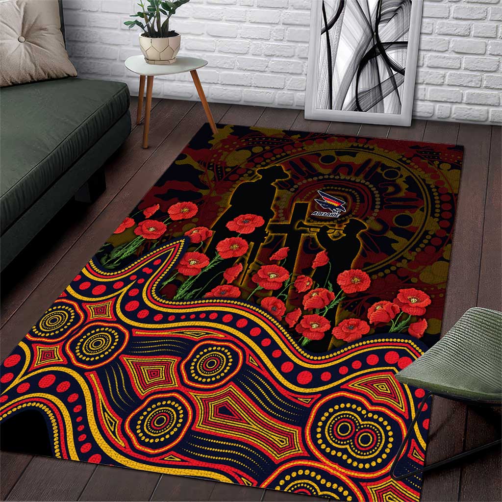 Adelaide Crows ANZAC Day Area Rug Indigenous Dot Art with Poppy Flower Tribute