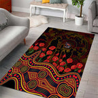 Adelaide Crows ANZAC Day Area Rug Indigenous Dot Art with Poppy Flower Tribute