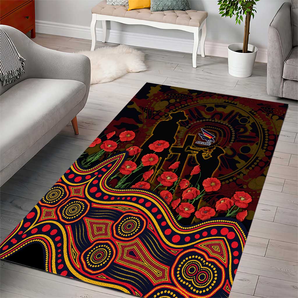 Adelaide Crows ANZAC Day Area Rug Indigenous Dot Art with Poppy Flower Tribute