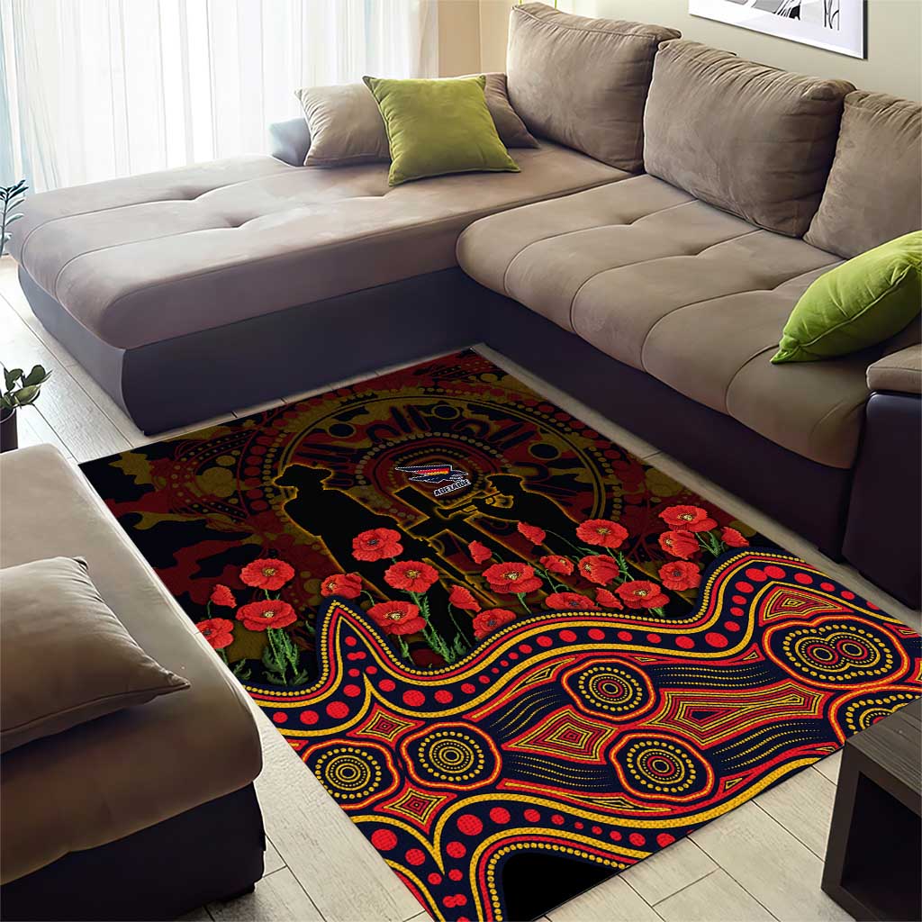 Adelaide Crows ANZAC Day Area Rug Indigenous Dot Art with Poppy Flower Tribute