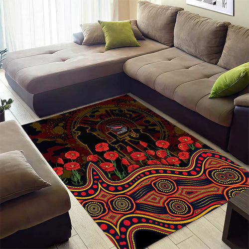 Adelaide Crows ANZAC Day Area Rug Indigenous Dot Art with Poppy Flower Tribute