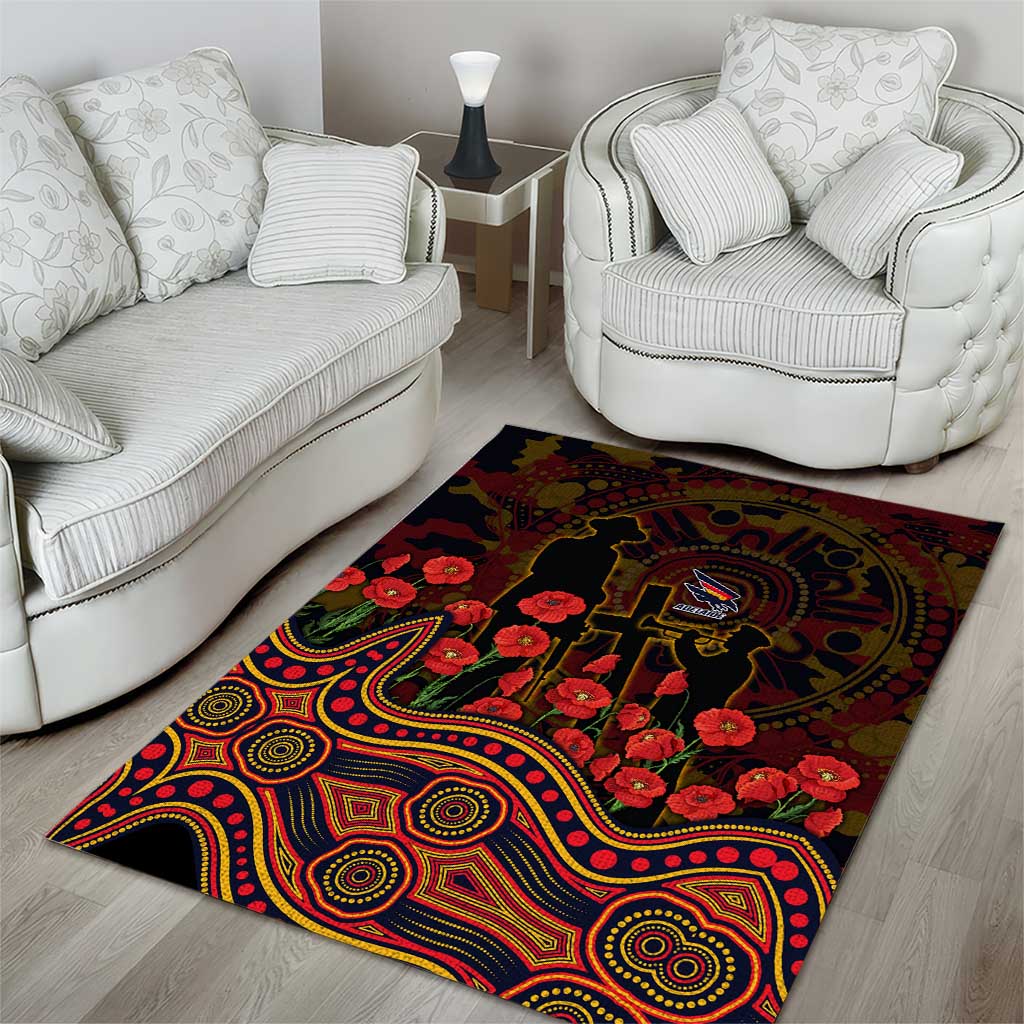 Adelaide Crows ANZAC Day Area Rug Indigenous Dot Art with Poppy Flower Tribute