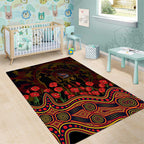 Adelaide Crows ANZAC Day Area Rug Indigenous Dot Art with Poppy Flower Tribute