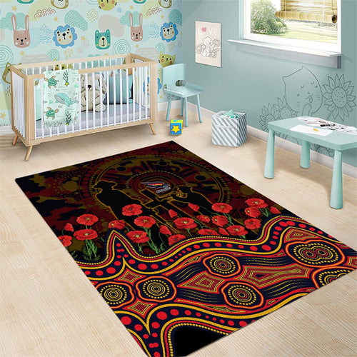 Adelaide Crows ANZAC Day Area Rug Indigenous Dot Art with Poppy Flower Tribute