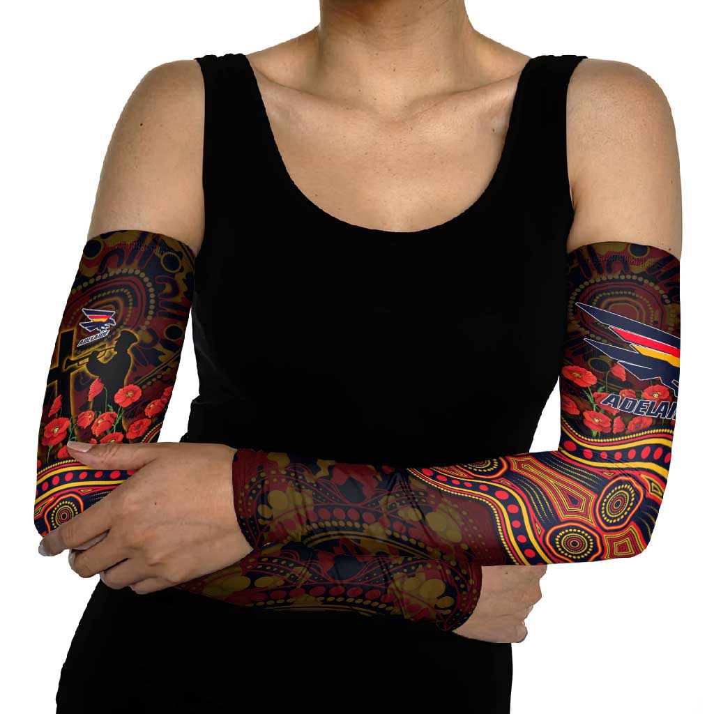 Adelaide Crows ANZAC Day Arm Sleeves Indigenous Dot Art with Poppy Flower Tribute