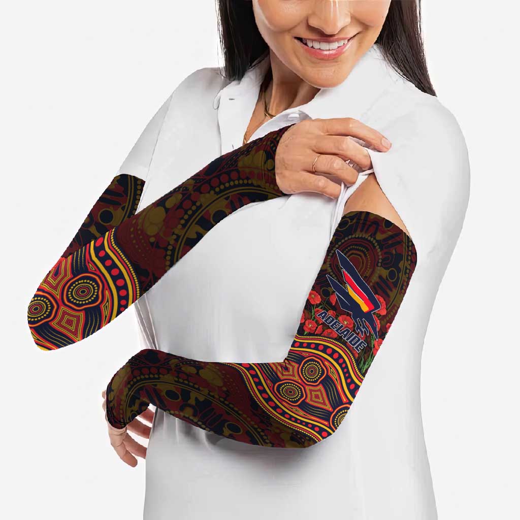 Adelaide Crows ANZAC Day Arm Sleeves Indigenous Dot Art with Poppy Flower Tribute