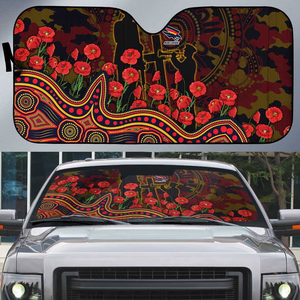 Adelaide Crows ANZAC Day Auto Sun Shade Indigenous Dot Art with Poppy Flower Tribute