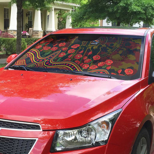Adelaide Crows ANZAC Day Auto Sun Shade Indigenous Dot Art with Poppy Flower Tribute