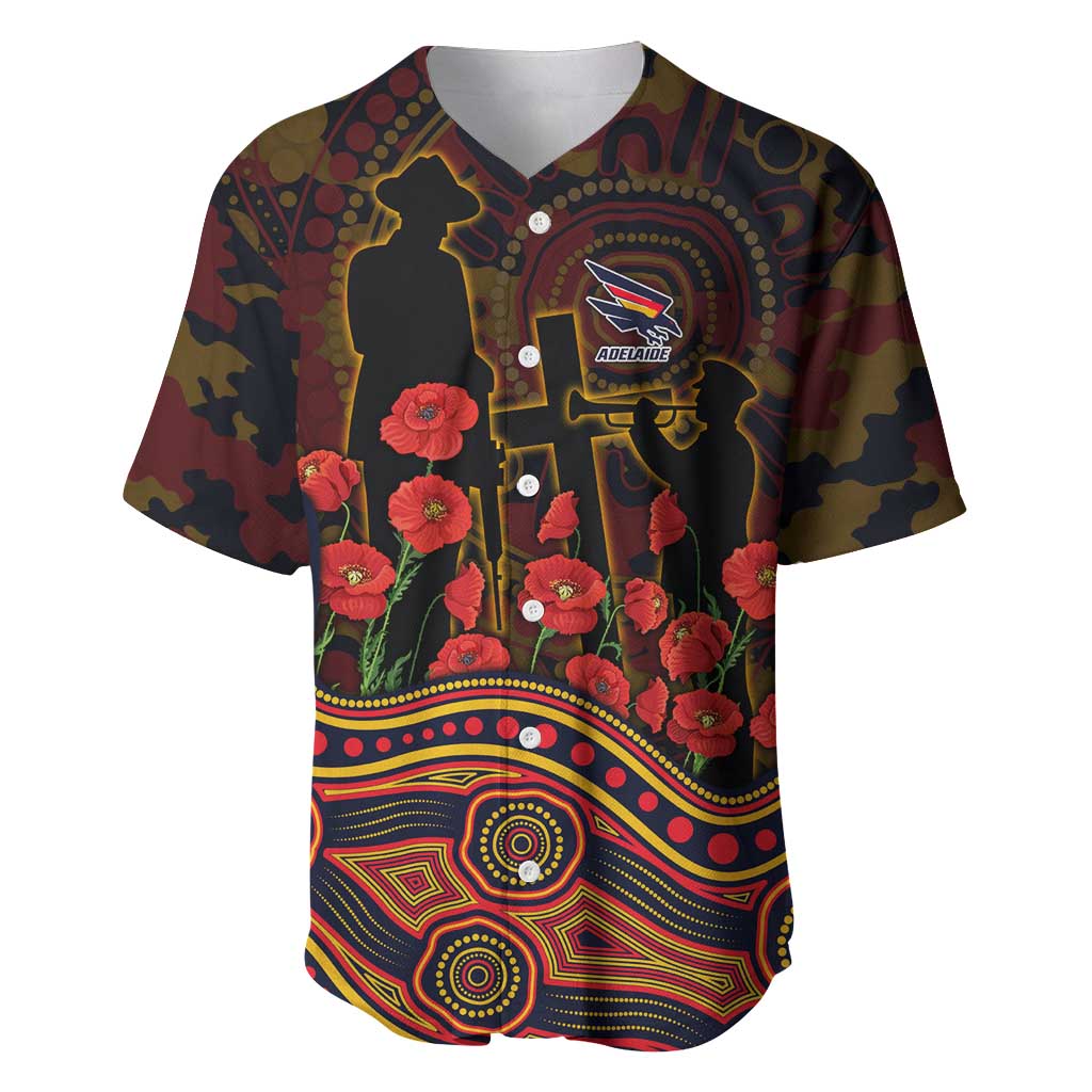 Adelaide Crows ANZAC Day Baseball Jersey Indigenous Dot Art with Poppy Flower Tribute