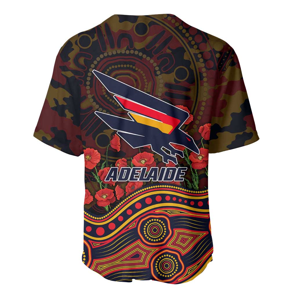 Adelaide Crows ANZAC Day Baseball Jersey Indigenous Dot Art with Poppy Flower Tribute