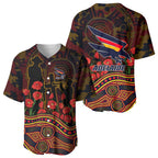 Adelaide Crows ANZAC Day Baseball Jersey Indigenous Dot Art with Poppy Flower Tribute