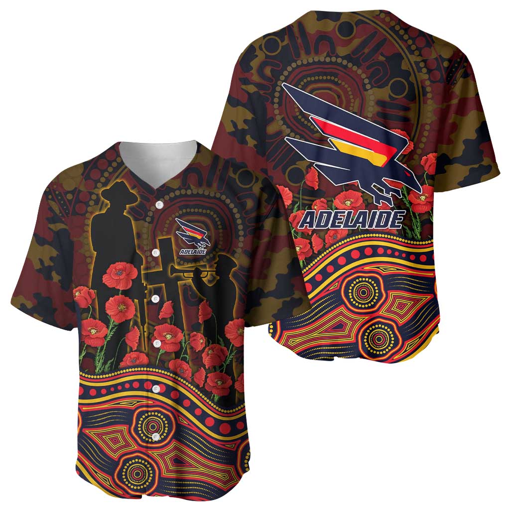 Adelaide Crows ANZAC Day Baseball Jersey Indigenous Dot Art with Poppy Flower Tribute