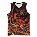 Adelaide Crows ANZAC Day Basketball Jersey Indigenous Dot Art with Poppy Flower Tribute