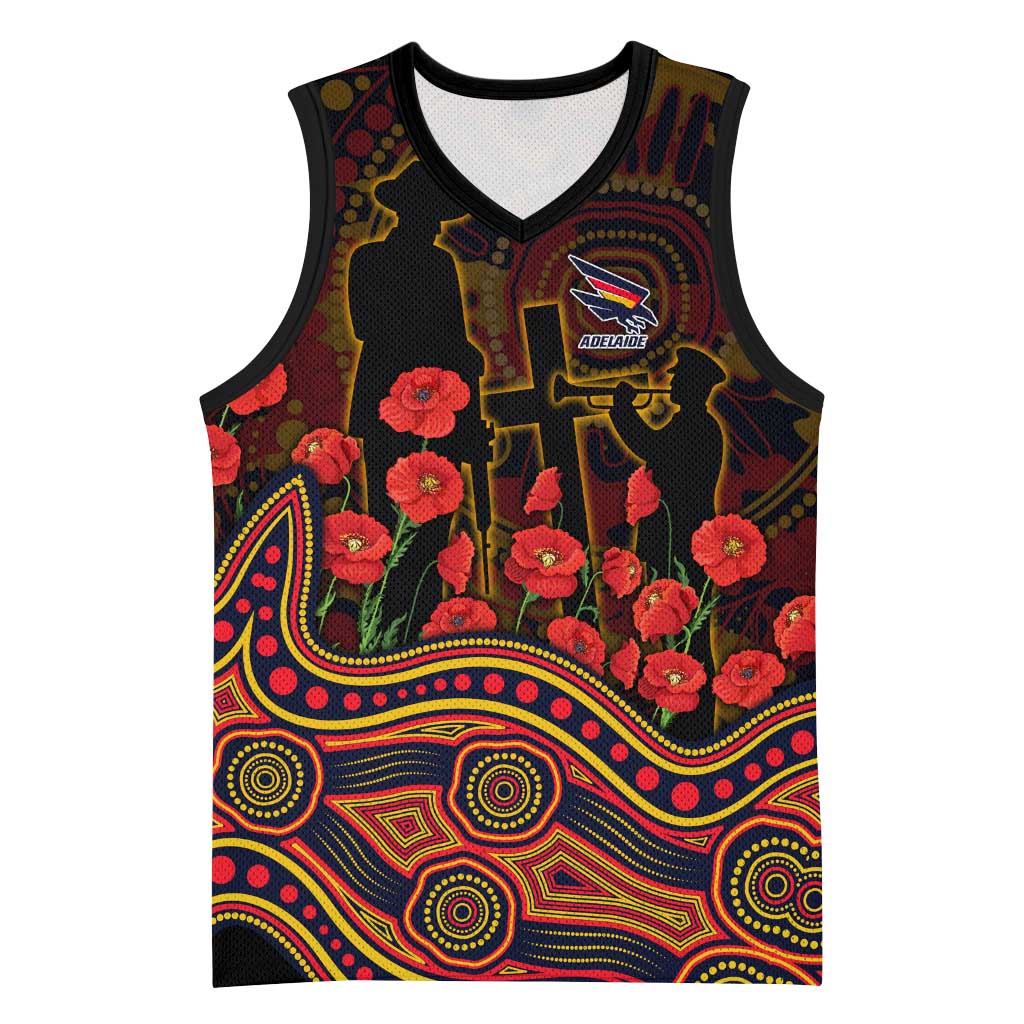 Adelaide Crows ANZAC Day Basketball Jersey Indigenous Dot Art with Poppy Flower Tribute